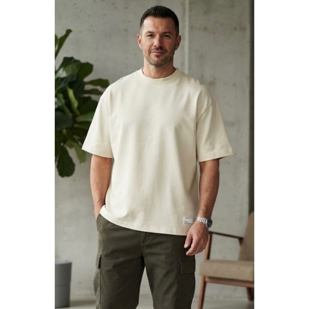 Reserved Supply Mens Oversized T-Shirt Cream Off-White Heavyweight Cotton M